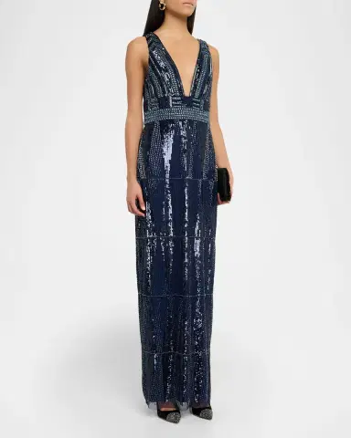Aidan Mattox Beaded Deep V-Neck Column Gown | Thumbnail 3 Aidan Mattox Beaded Deep V-Neck Column Gown | Thumbnail 3
