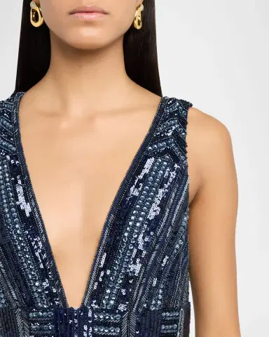 Aidan Mattox Beaded Deep V-Neck Column Gown | Thumbnail 4 Aidan Mattox Beaded Deep V-Neck Column Gown | Thumbnail 4