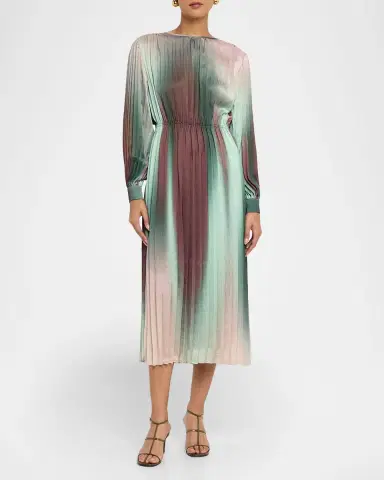 Misook Pleated Ombre Crepe De Chine Midi Dress | Thumbnail 4 Misook Pleated Ombre Crepe De Chine Midi Dress | Thumbnail 4