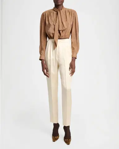 Saint Laurent Pleated Silk Slim-Leg Ankle Pants | Thumbnail 2 Saint Laurent Pleated Silk Slim-Leg Ankle Pants | Thumbnail 2