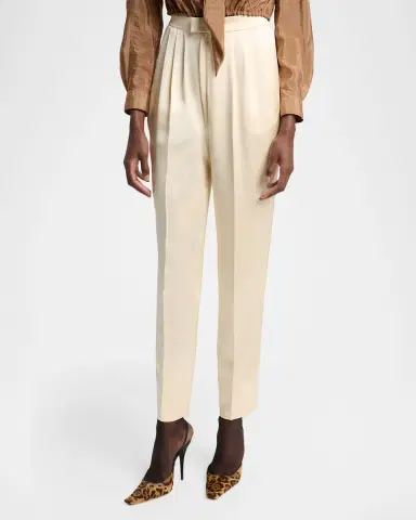 Saint Laurent Pleated Silk Slim-Leg Ankle Pants | Thumbnail 4 Saint Laurent Pleated Silk Slim-Leg Ankle Pants | Thumbnail 4