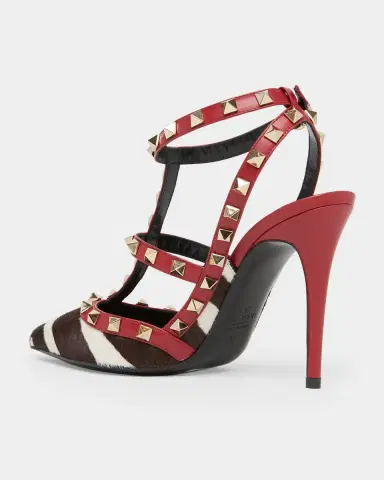 Valentino Garavani 100mm Rockstud Zebra Calf Hair Ankle-Strap Pumps | Thumbnail 4 Valentino Garavani 100mm Rockstud Zebra Calf Hair Ankle-Strap Pumps | Thumbnail 4