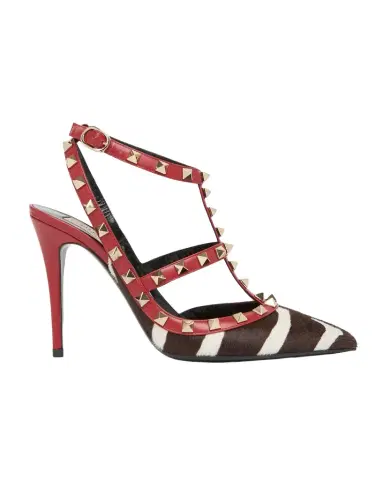 Valentino Garavani 100mm Rockstud Zebra Calf Hair Ankle-Strap Pumps | Thumbnail 1 Valentino Garavani 100mm Rockstud Zebra Calf Hair Ankle-Strap Pumps | Thumbnail 1