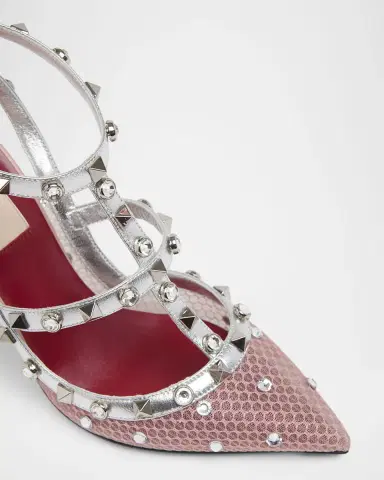Valentino Garavani 100mm Rockstud Mixed Leather and Mesh Ankle-Strap Pumps | Thumbnail 4 Valentino Garavani 100mm Rockstud Mixed Leather and Mesh Ankle-Strap Pumps | Thumbnail 4