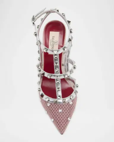 Valentino Garavani 100mm Rockstud Mixed Leather and Mesh Ankle-Strap Pumps | Thumbnail 5 Valentino Garavani 100mm Rockstud Mixed Leather and Mesh Ankle-Strap Pumps | Thumbnail 5