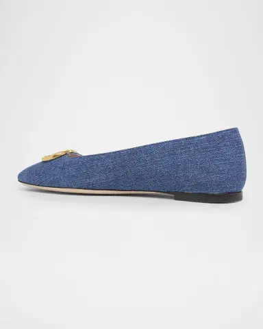 Valentino Garavani VLogo Signature Denim Ballerina Flats | Thumbnail 4 Valentino Garavani VLogo Signature Denim Ballerina Flats | Thumbnail 4