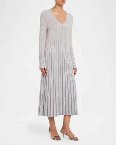 Emporio Armani Long-Sleeve V-Neck Midi Dress | Thumbnail 4 Emporio Armani Long-Sleeve V-Neck Midi Dress | Thumbnail 4