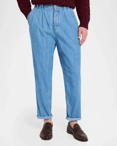 Brunello Cucinelli Denim Mid-Rise Tapered-Leg Pants | Thumbnail 3 Brunello Cucinelli Denim Mid-Rise Tapered-Leg Pants | Thumbnail 3