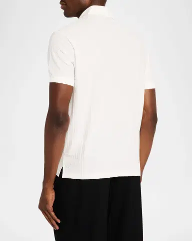 Emporio Armani Men's Cotton Geometric-Textured Polo Shirt | Thumbnail 3 Emporio Armani Men's Cotton Geometric-Textured Polo Shirt | Thumbnail 3