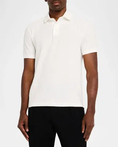 Emporio Armani Men 's Cotton Geometric-Textured Polo Shirt | Thumbnail 4 Emporio Armani Men 's Cotton Geometric-Textured Polo Shirt | Thumbnail 4