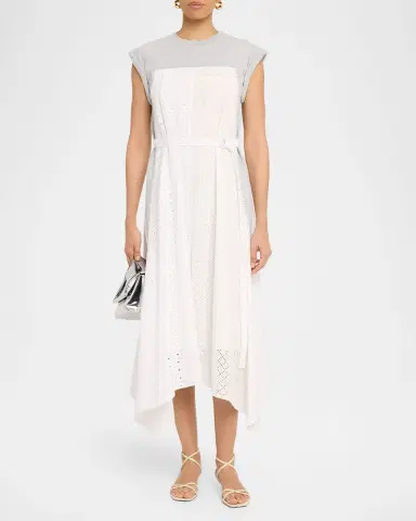 3.1 Phillip Lim Cap-Sleeve Broderie Anglaise Combo Midi Dress | Thumbnail 2 3.1 Phillip Lim Cap-Sleeve Broderie Anglaise Combo Midi Dress | Thumbnail 2