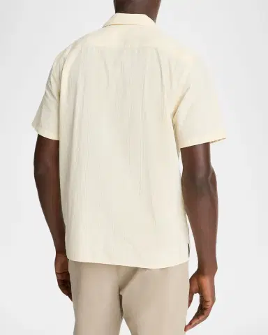 Vince Men 's Union Stripe Cotton Loop-Collar Short-Sleeve Shirt | Thumbnail 3 Vince Men 's Union Stripe Cotton Loop-Collar Short-Sleeve Shirt | Thumbnail 3