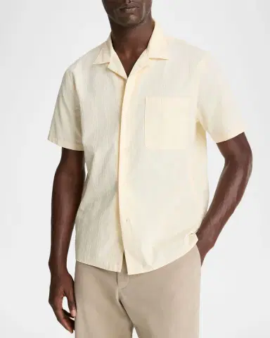 Vince Men 's Union Stripe Cotton Loop-Collar Short-Sleeve Shirt | Thumbnail 4 Vince Men 's Union Stripe Cotton Loop-Collar Short-Sleeve Shirt | Thumbnail 4
