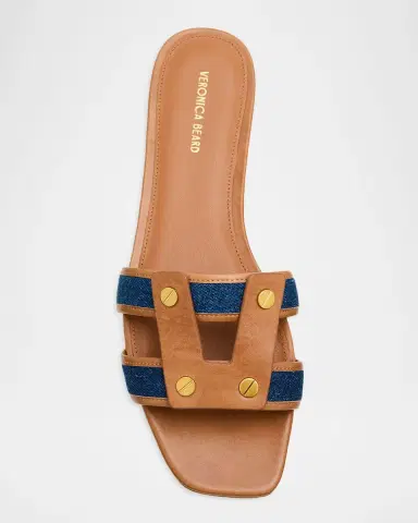 Veronica Beard Via Denim & Leather Slides | Thumbnail 5 Veronica Beard Via Denim & Leather Slides | Thumbnail 5