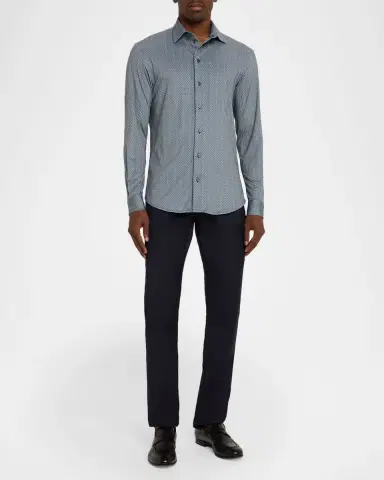 Emporio Armani Men's Polyester Stretch Micro-Geometric Sport Shirt | Thumbnail 2 Emporio Armani Men's Polyester Stretch Micro-Geometric Sport Shirt | Thumbnail 2