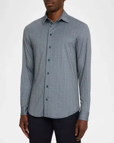 Emporio Armani Men's Polyester Stretch Micro-Geometric Sport Shirt | Thumbnail 4 Emporio Armani Men's Polyester Stretch Micro-Geometric Sport Shirt | Thumbnail 4