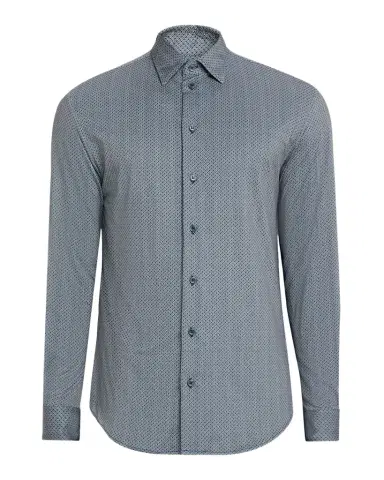 Emporio Armani Men's Polyester Stretch Micro-Geometric Sport Shirt | Thumbnail 1 Emporio Armani Men's Polyester Stretch Micro-Geometric Sport Shirt | Thumbnail 1