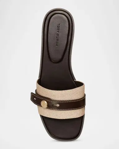 Tory Burch Romy Canvas and Leather Slide Sandals | Thumbnail 4 Tory Burch Romy Canvas and Leather Slide Sandals | Thumbnail 4