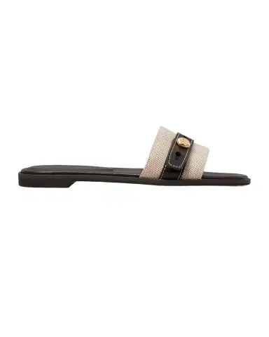 Tory Burch Romy Canvas and Leather Slide Sandals | Thumbnail 1 Tory Burch Romy Canvas and Leather Slide Sandals | Thumbnail 1