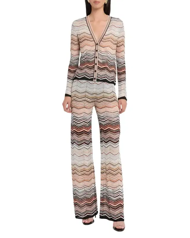 Paillette Chevron Knit Straight-Leg Trousers Paillette Chevron Knit Straight-Leg Trousers