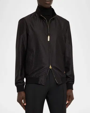 Stefano Ricci Men's Geometric Silk Jacquard Blouson | Thumbnail 3 Stefano Ricci Men's Geometric Silk Jacquard Blouson | Thumbnail 3
