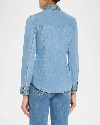Veronica Beard Noah Denim Crystal-Trim Shirt | Thumbnail 2 Veronica Beard Noah Denim Crystal-Trim Shirt | Thumbnail 2
