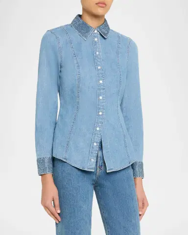 Veronica Beard Noah Denim Crystal-Trim Shirt | Thumbnail 3 Veronica Beard Noah Denim Crystal-Trim Shirt | Thumbnail 3