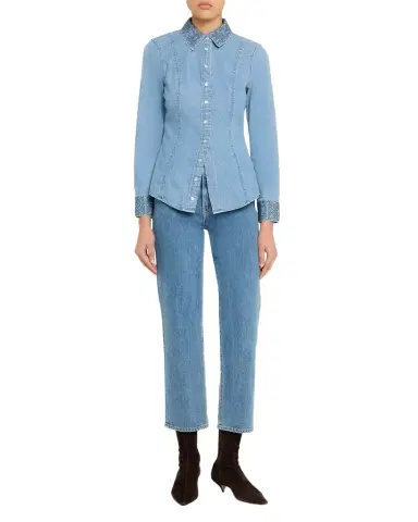 Veronica Beard Noah Denim Crystal-Trim Shirt | Thumbnail 1 Veronica Beard Noah Denim Crystal-Trim Shirt | Thumbnail 1