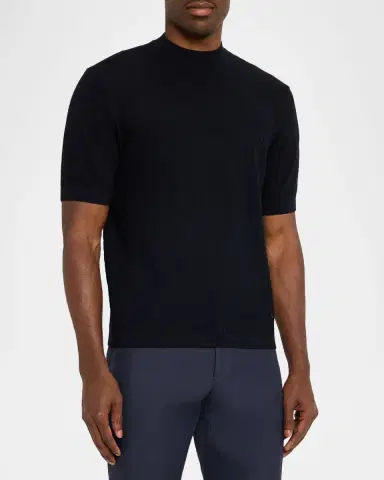 Emporio Armani Men's Wool Honeycomb Jacquard Short-Sleeve Sweater | Thumbnail 4 Emporio Armani Men's Wool Honeycomb Jacquard Short-Sleeve Sweater | Thumbnail 4