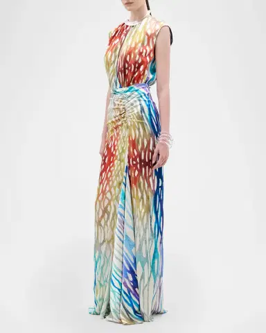 Silvia Tcherassi Samaira Coral Symphony Ruched Sleeveless Maxi Dress | Thumbnail 2 Silvia Tcherassi Samaira Coral Symphony Ruched Sleeveless Maxi Dress | Thumbnail 2
