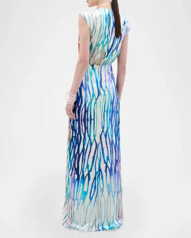 Silvia Tcherassi Samaira Coral Symphony Ruched Sleeveless Maxi Dress | Thumbnail 3 Silvia Tcherassi Samaira Coral Symphony Ruched Sleeveless Maxi Dress | Thumbnail 3