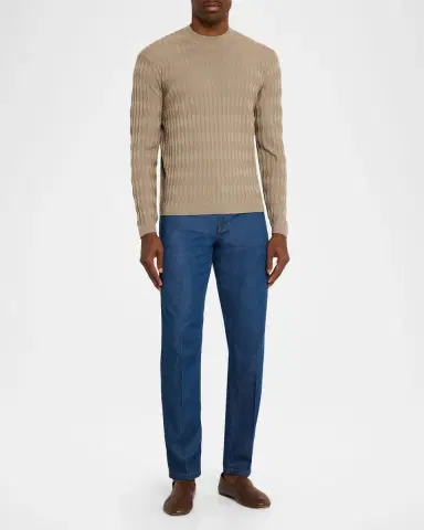 Emporio Armani Men's Wool Tonal Diamond-Pattern Crewneck Sweater | Thumbnail 2 Emporio Armani Men's Wool Tonal Diamond-Pattern Crewneck Sweater | Thumbnail 2