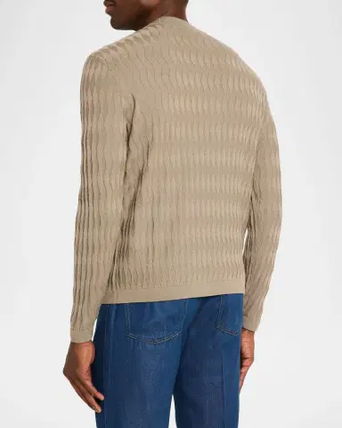 Emporio Armani Men's Wool Tonal Diamond-Pattern Crewneck Sweater | Thumbnail 3 Emporio Armani Men's Wool Tonal Diamond-Pattern Crewneck Sweater | Thumbnail 3