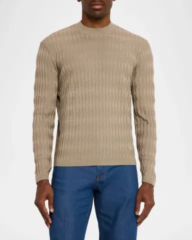 Emporio Armani Men's Wool Tonal Diamond-Pattern Crewneck Sweater | Thumbnail 4 Emporio Armani Men's Wool Tonal Diamond-Pattern Crewneck Sweater | Thumbnail 4