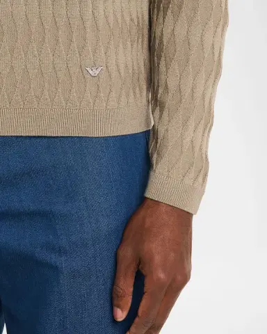 Emporio Armani Men's Wool Tonal Diamond-Pattern Crewneck Sweater | Thumbnail 5 Emporio Armani Men's Wool Tonal Diamond-Pattern Crewneck Sweater | Thumbnail 5
