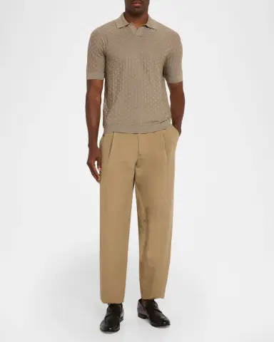Emporio Armani Men's Wool Basketweave Jacquard Polo Sweater | Thumbnail 2 Emporio Armani Men's Wool Basketweave Jacquard Polo Sweater | Thumbnail 2