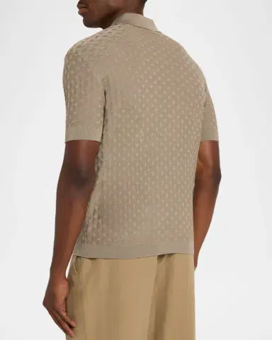 Emporio Armani Men's Wool Basketweave Jacquard Polo Sweater | Thumbnail 3 Emporio Armani Men's Wool Basketweave Jacquard Polo Sweater | Thumbnail 3