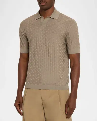 Emporio Armani Men's Wool Basketweave Jacquard Polo Sweater | Thumbnail 4 Emporio Armani Men's Wool Basketweave Jacquard Polo Sweater | Thumbnail 4