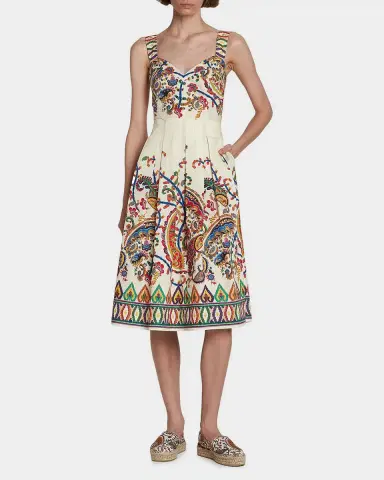 Etro Paisley Pleated Cotton Midi Dress | Thumbnail 3 Etro Paisley Pleated Cotton Midi Dress | Thumbnail 3