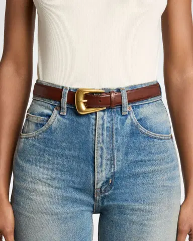 Saint Laurent Folk Buckle Belt in Calfskin Leather | Thumbnail 2 Saint Laurent Folk Buckle Belt in Calfskin Leather | Thumbnail 2