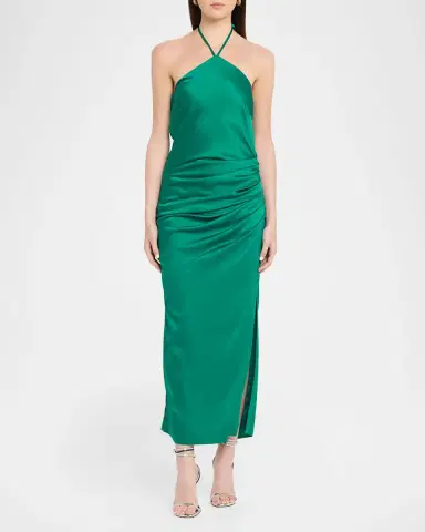 Simkhai Hansel Ruched Satin Halter Maxi Dress | Thumbnail 2 Simkhai Hansel Ruched Satin Halter Maxi Dress | Thumbnail 2