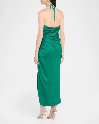 Simkhai Hansel Ruched Satin Halter Maxi Dress | Thumbnail 3 Simkhai Hansel Ruched Satin Halter Maxi Dress | Thumbnail 3