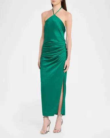 Simkhai Hansel Ruched Satin Halter Maxi Dress | Thumbnail 4 Simkhai Hansel Ruched Satin Halter Maxi Dress | Thumbnail 4