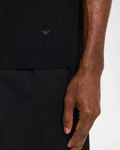 Emporio Armani Men's Wool Honeycomb Jacquard Short-Sleeve Sweater | Thumbnail 5 Emporio Armani Men's Wool Honeycomb Jacquard Short-Sleeve Sweater | Thumbnail 5