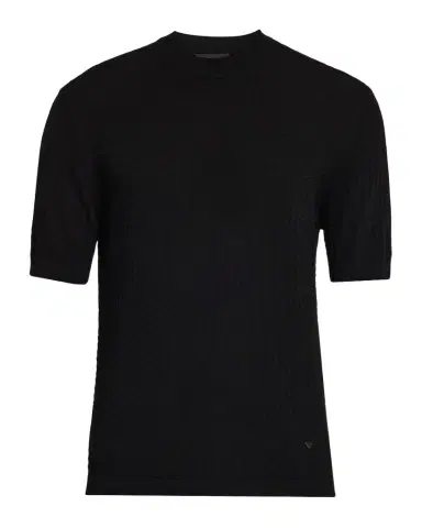 Emporio Armani Men's Wool Honeycomb Jacquard Short-Sleeve Sweater | Thumbnail 1 Emporio Armani Men's Wool Honeycomb Jacquard Short-Sleeve Sweater | Thumbnail 1