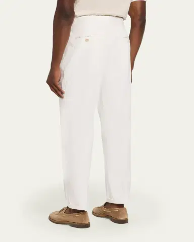Brunello Cucinelli Men's Cotton Pleated Trousers with Waist Tabs | Thumbnail 3 Brunello Cucinelli Men's Cotton Pleated Trousers with Waist Tabs | Thumbnail 3
