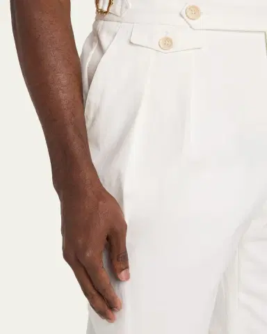Brunello Cucinelli Men's Cotton Pleated Trousers with Waist Tabs | Thumbnail 5 Brunello Cucinelli Men's Cotton Pleated Trousers with Waist Tabs | Thumbnail 5