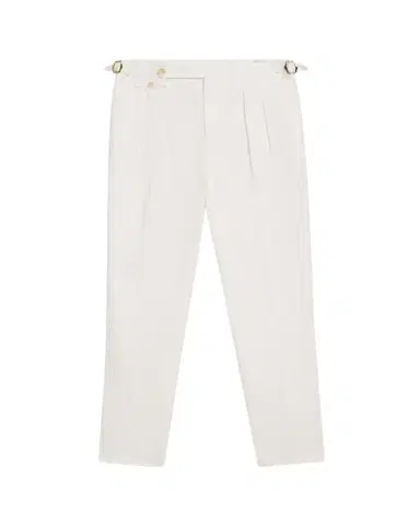 Brunello Cucinelli Men's Cotton Pleated Trousers with Waist Tabs | Thumbnail 1 Brunello Cucinelli Men's Cotton Pleated Trousers with Waist Tabs | Thumbnail 1