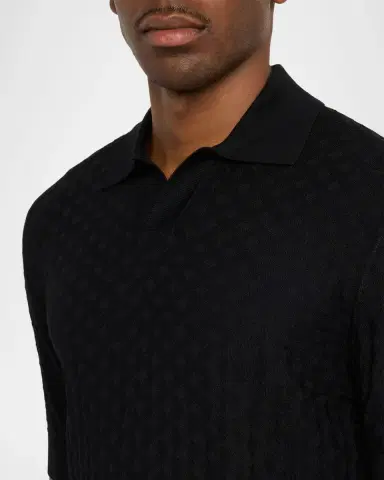 Emporio Armani Men's Wool Basketweave Knit Polo Sweater | Thumbnail 5 Emporio Armani Men's Wool Basketweave Knit Polo Sweater | Thumbnail 5
