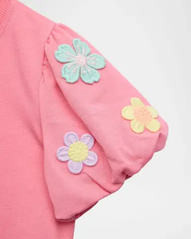 Hannah Banana Girl 's Floral Embroidered Puff-Sleeve Top, Size 2T-10 | Thumbnail 2 Hannah Banana Girl 's Floral Embroidered Puff-Sleeve Top, Size 2T-10 | Thumbnail 2
